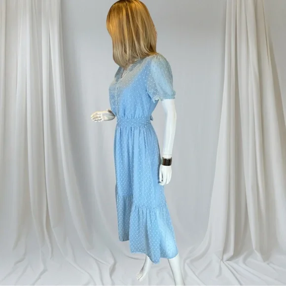 Powder Blue Midi Sundress with Puff Sleeves and Sailor Collar - Picture 3 of 10